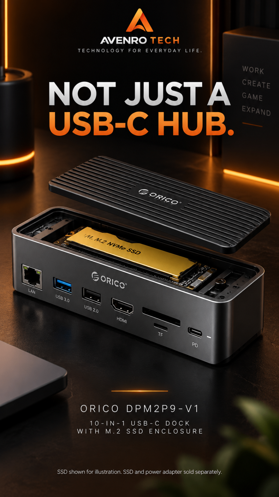 ORICO DPM2P9-V1 USB-C dock and M.2 enclosure